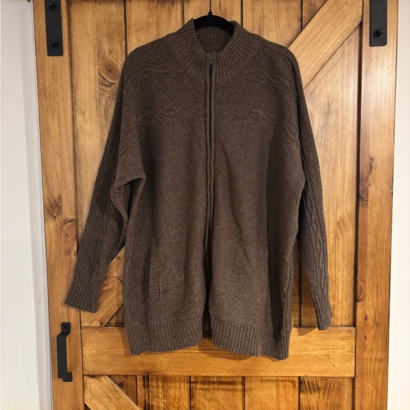 St. John’s Bay Chunky Knit Zip Up Sweater - Brown - Size 2x - Picture 1 of 4